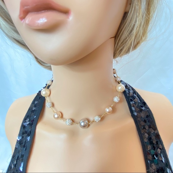 Carolee Pave Crystal & Pearl Choker Necklace - Picture 9 of 9